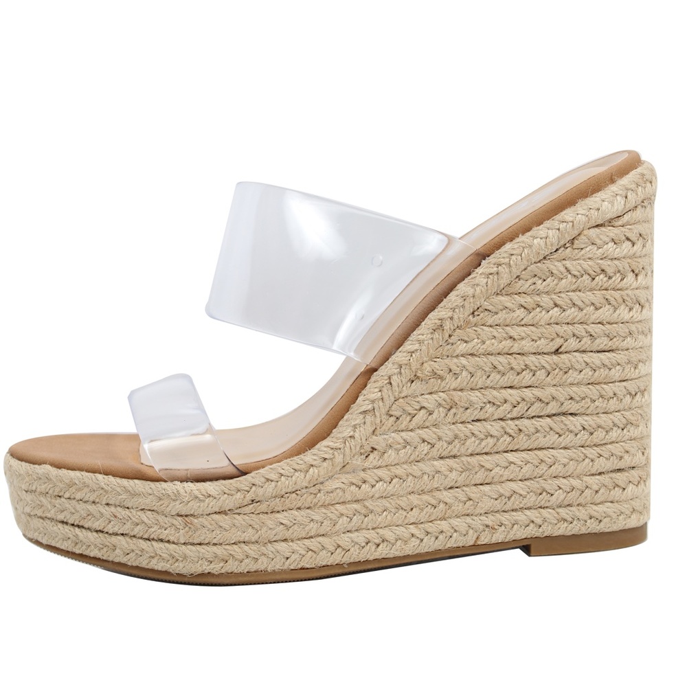 Clear Double Band Straps Espadrille Platform Wedge - Picture 5 of 6